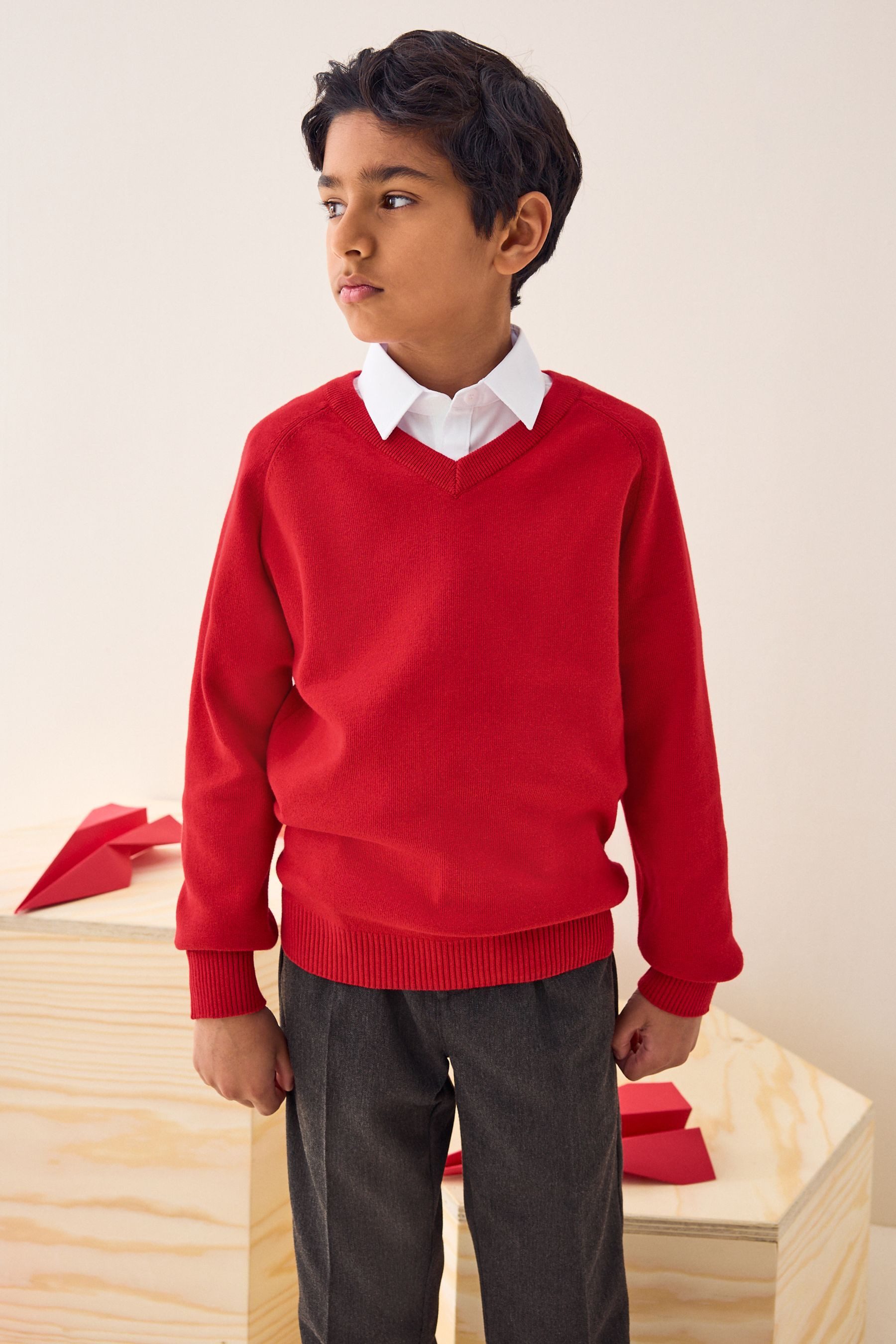 Next V-Ausschnitt-Pullover Schul-Strickpullover mit V-Ausschnitt (1-tlg)