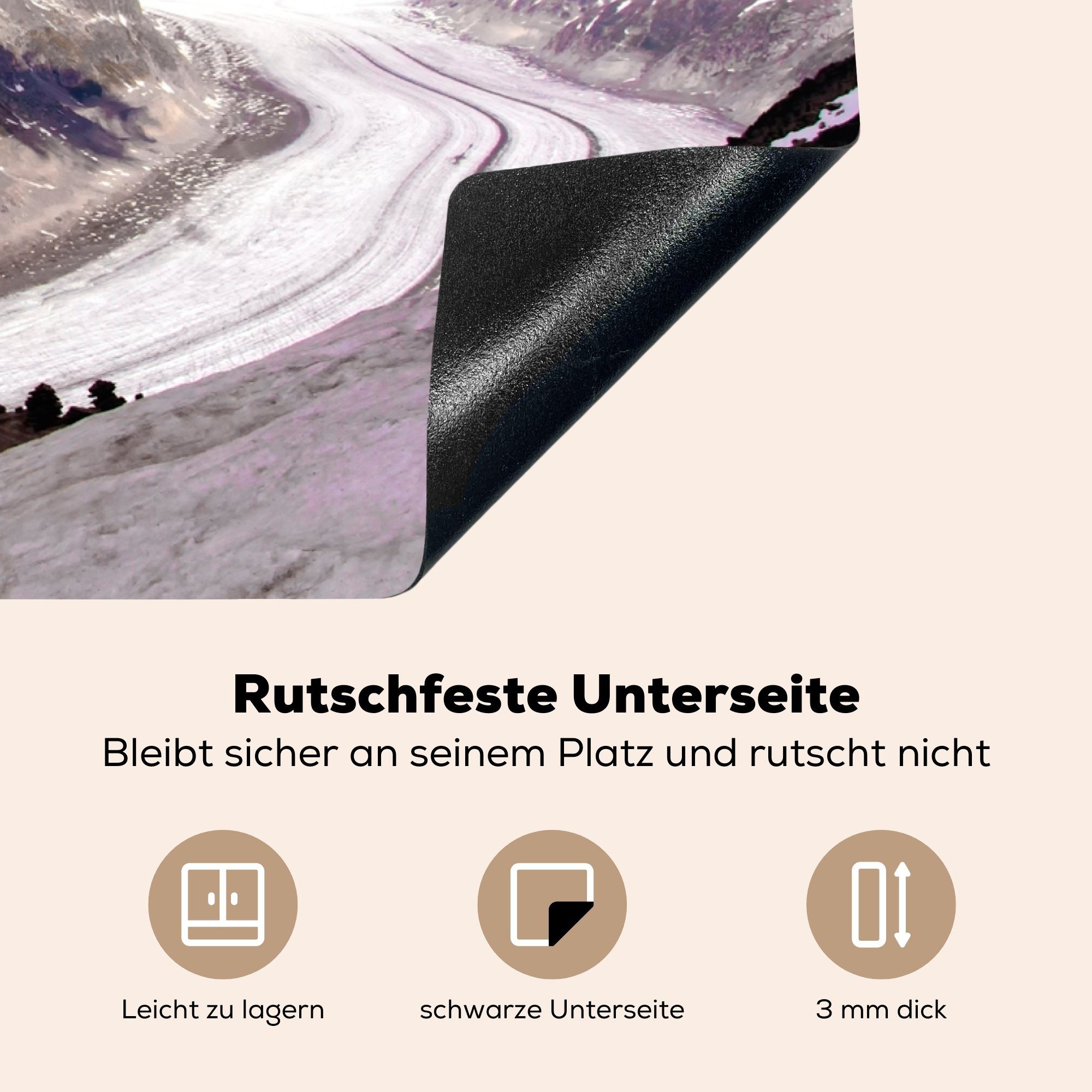 Wolken mit sich im, MuchoWow bildenden für 81x52 schneebedeckte Ceranfeldabdeckung Schutz tlg), (1 Vinyl, küche, Herdblende-/Abdeckplatte die Der Induktionskochfeld cm, Aletschgletscher