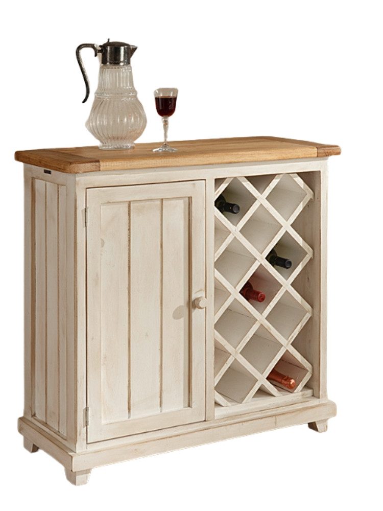 WOLF MÖBEL Ablageregal MEXIKO Weinregal für 11 Flaschen mit 1 Tür weiß /Top honig, 90x38x90, MEXIKO Weinregal für 11 Flaschen mit 1 Tür weiß /Top honig