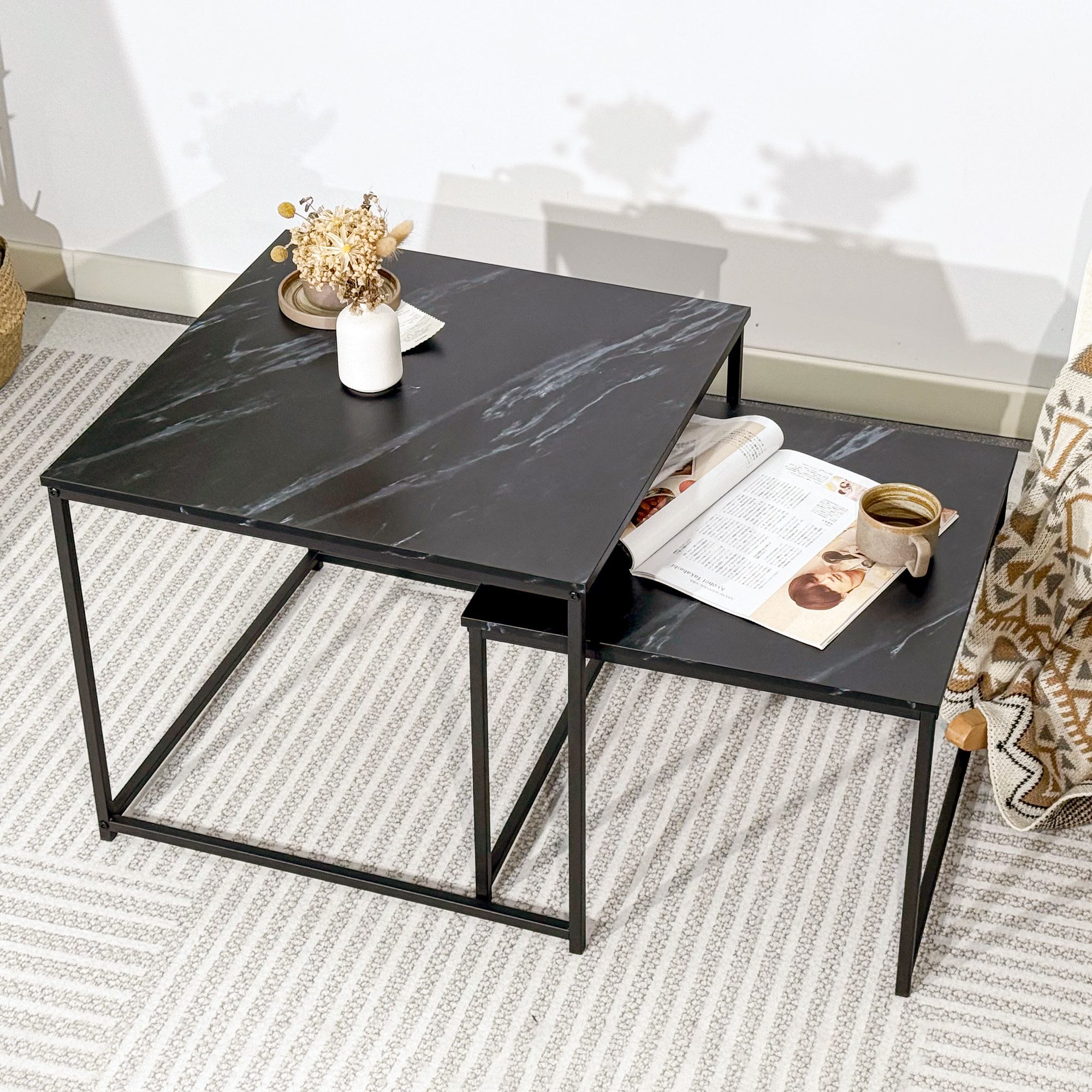 KAHOO Couchtisch Kaffeetisch mit Marmormuster (2er-Set), günstig online kaufen