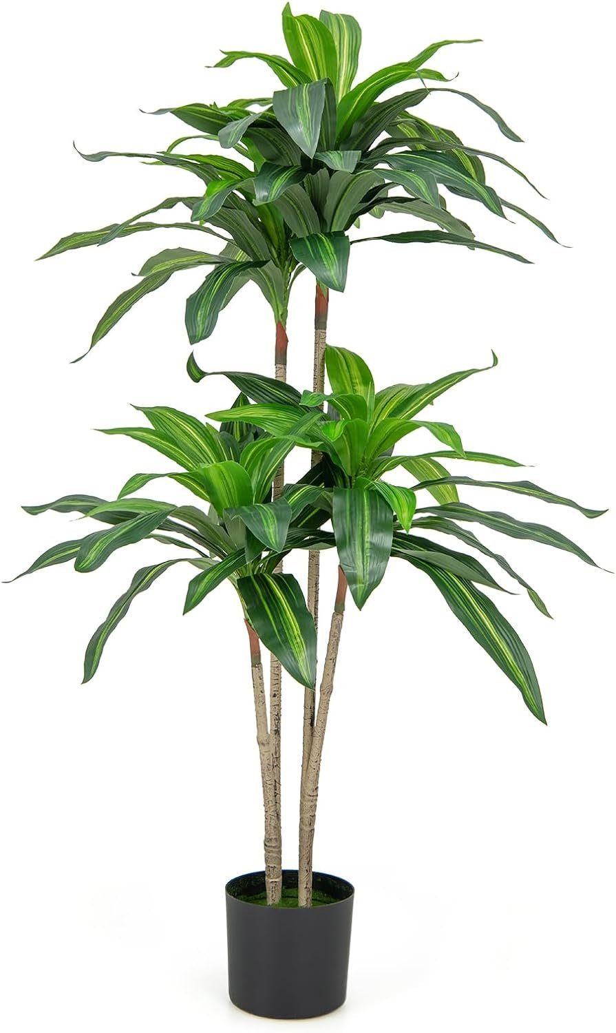 Kunstpflanze Dracena, KOMFOTTEU, 92 Blättern & Zementtopf, 140 cm