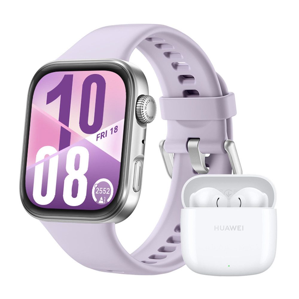 Watch Fit 4, silbernes Gehäuse mit violettem Fluorelastomer-Armband + Smartwatch
