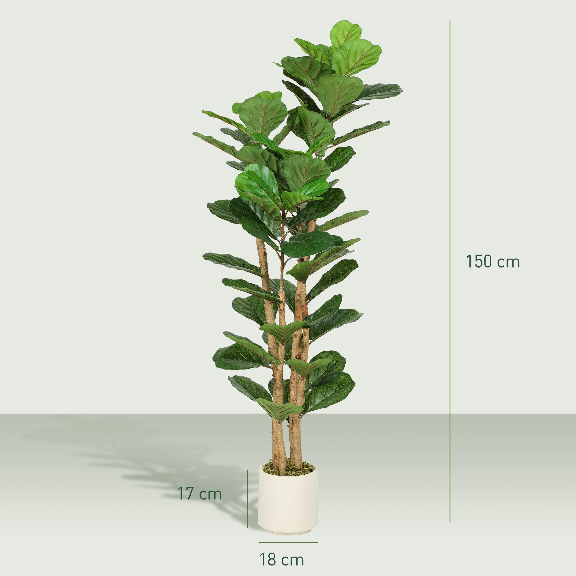Kunstpflanze Künstlicher mit 71 Blättern, Massivholzstamm, Topf, Deko Geigenfeigenbaum, HOMCOM, Höhe 150 cm, für Wohnzimmer, Schlafzimmer, Büro, Garten, Grün – Bild 3 von 5