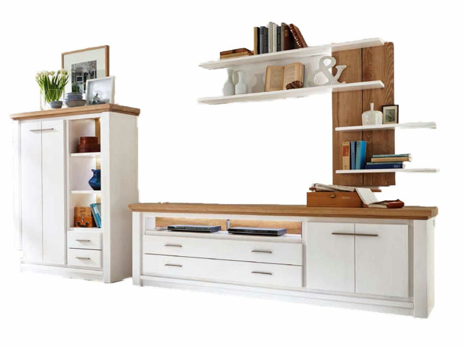 Casamia Wohnwand Wohnwand Olbia Highboard TV Lowboard Wandregal massiv weiß natur geölt