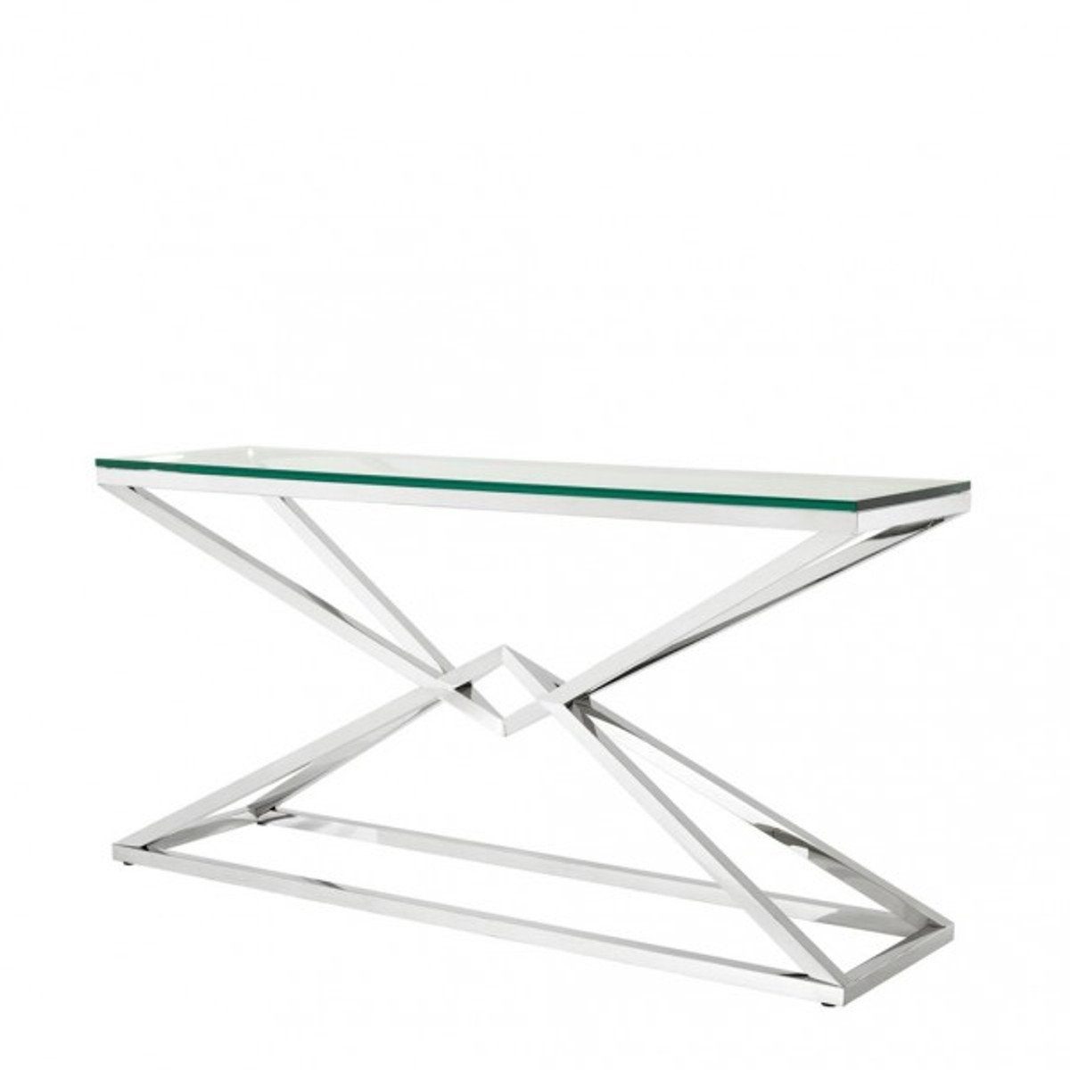 Casa Padrino Beistelltisch Luxus Konsole Edelstahl Nickel Finish 150 x 40 x H 74 cm - Konsolen Tisch Möbel