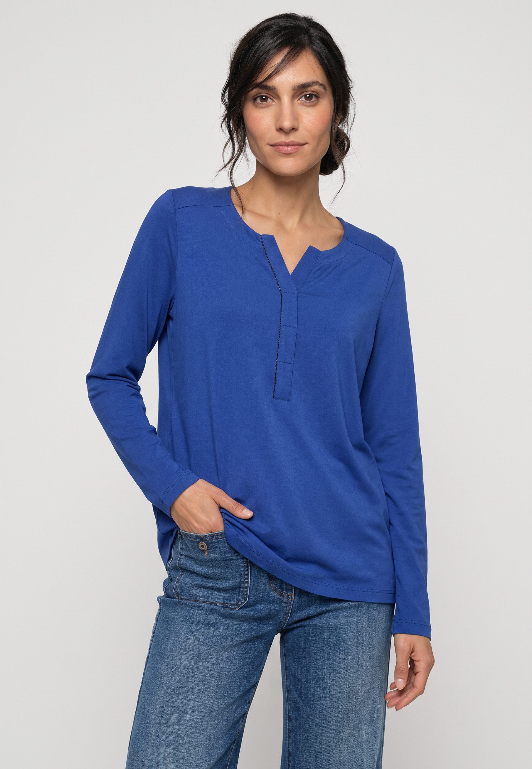 Olsen Tunikashirt mit Tunikaausschnitt und Saumschlitz