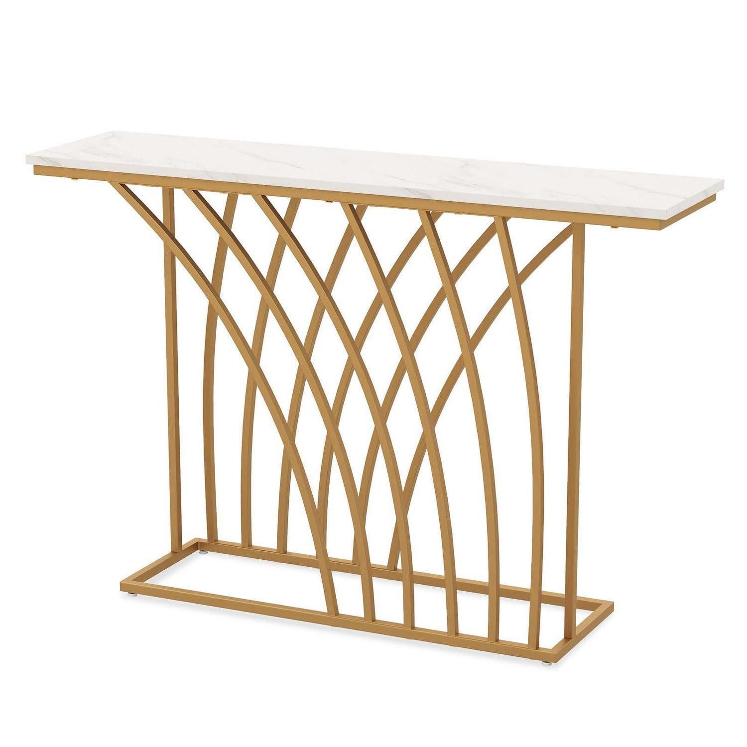 LuxusKollektion Konsolentisch Konsolentisch 120x30x80cm Kunstmarmor Gold Metallrahmen (1-St)
