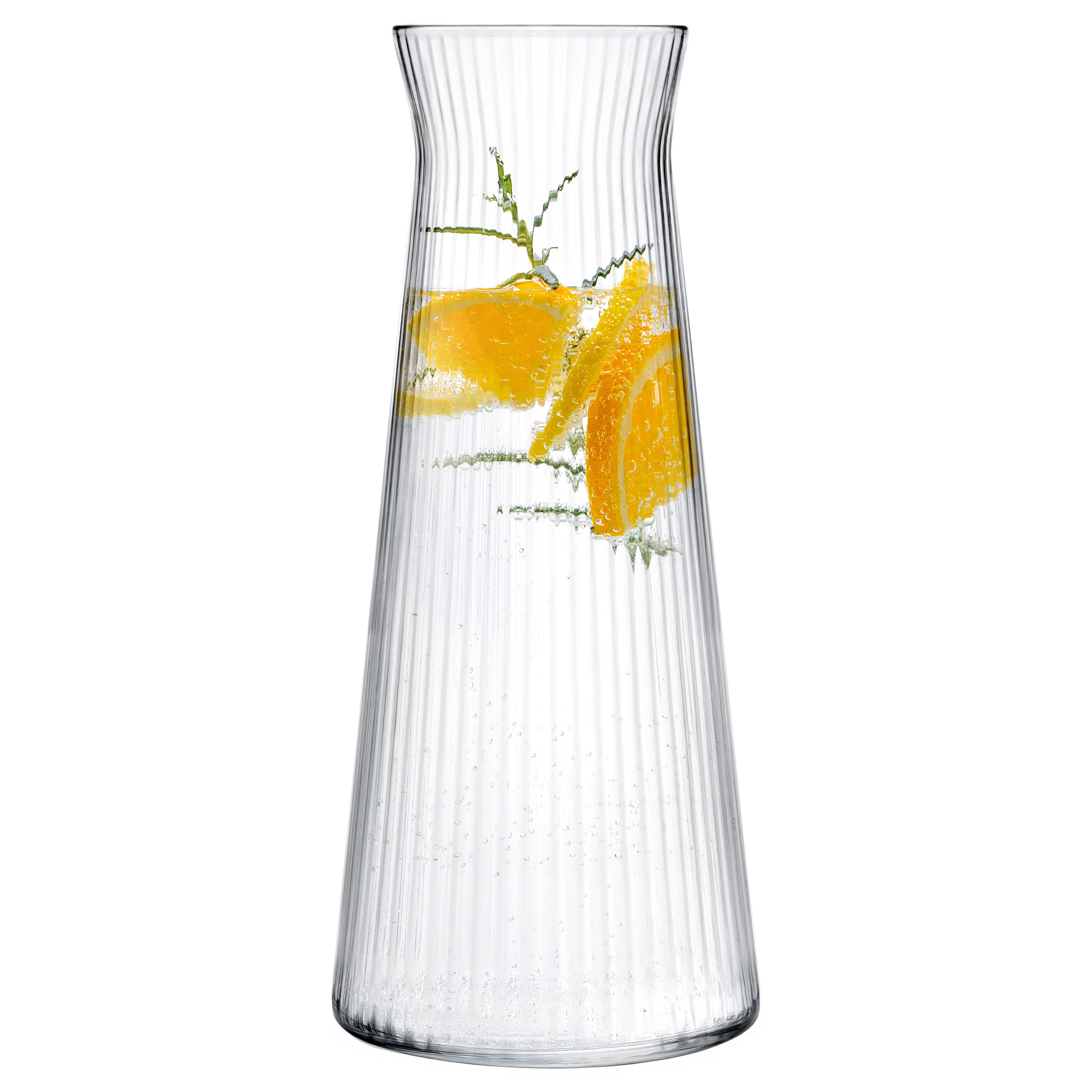KONZEPT Wasserkaraffe Karaffe Glas 1 liter, geriffelte, Wasserkaraffe ohne Deckel, (1-tlg), zum Servieren von Wasser, Wein, Säften sowie als Vase