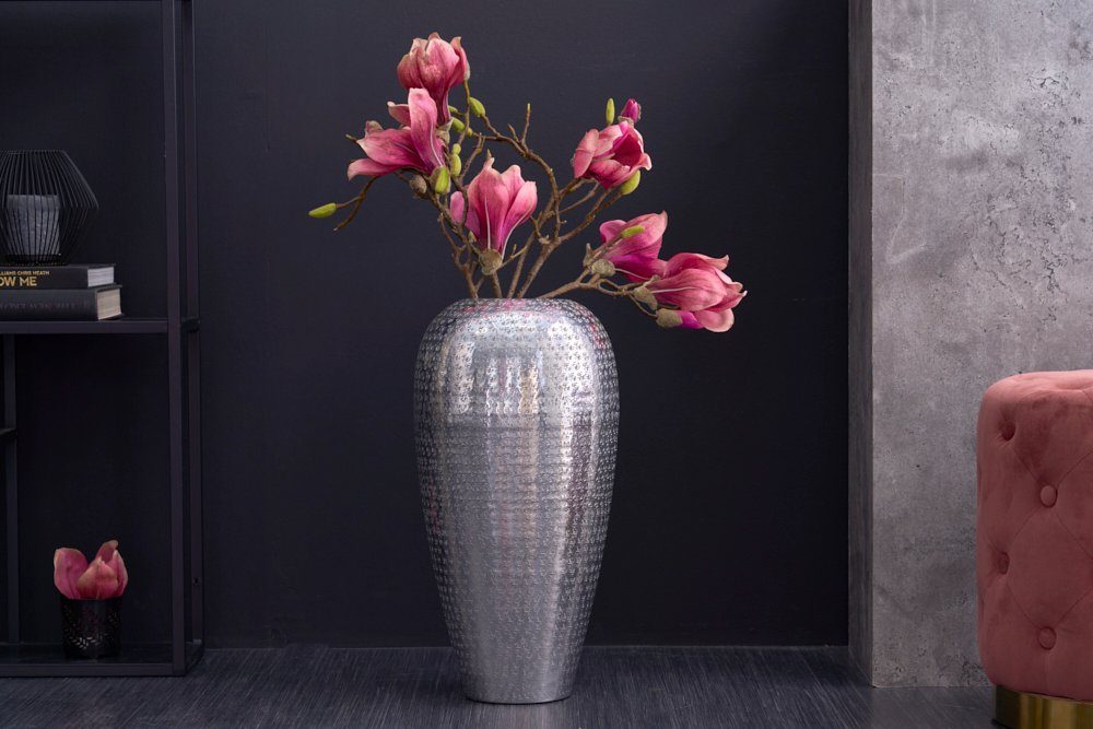 Hammerschlag Metall (1 riess-ambiente ORIENTAL · · silber Blumen Deko St), 50cm Bodenvase · Design