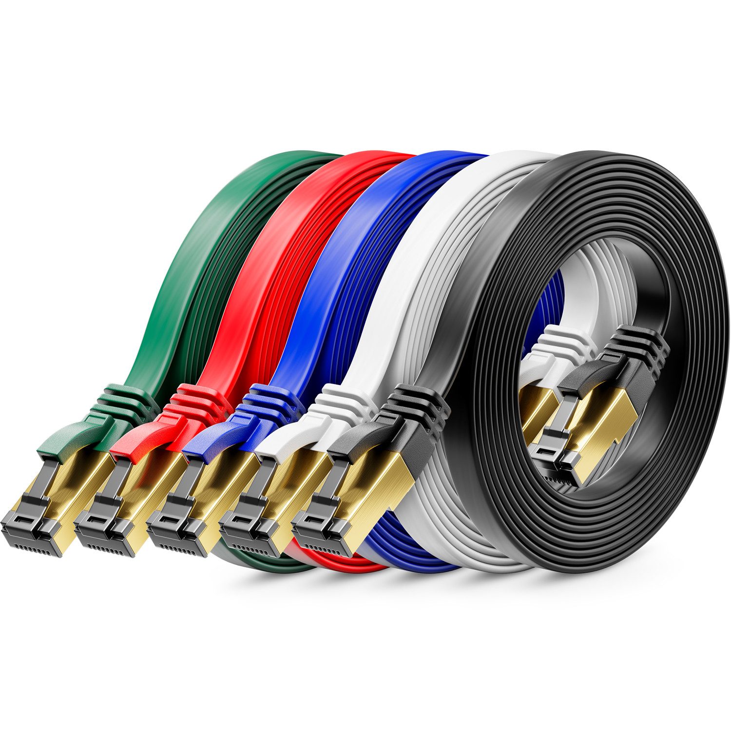 deleyCON deleyCON 5x 0,25m CAT8 Flach Netzwerkkabel (40 Gbit/s, Kupfer, RJ45, LAN-Kabel