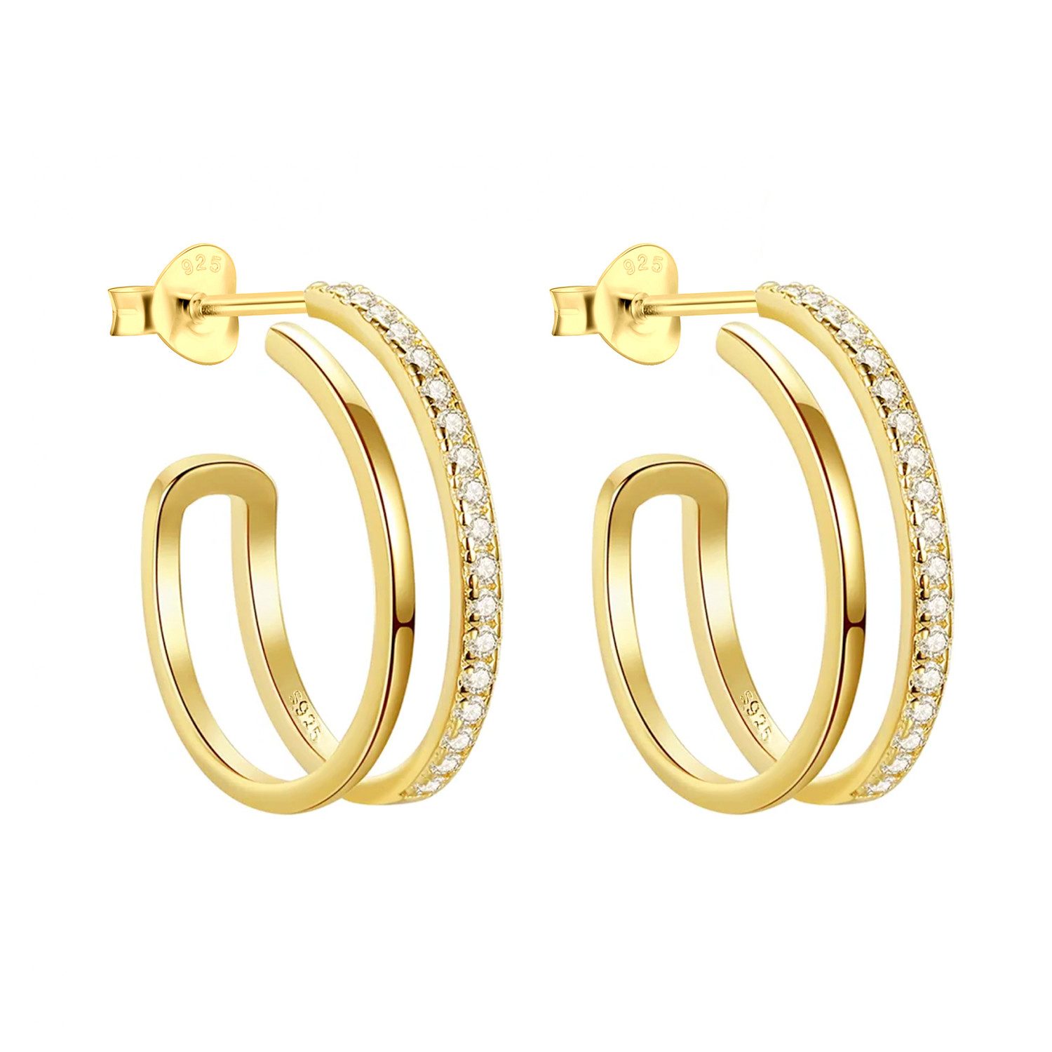 LÖB Paar Creolen 925 Silber Creolen Zirkonia Rund Doppel Ohrringe Hängend G günstig online kaufen