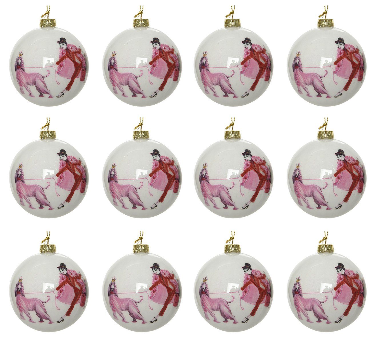 Decoris season decorations Christbaumschmuck, Weihnachtskugeln Kunststoff 8cm mit Motiv 12er Set - Weiß