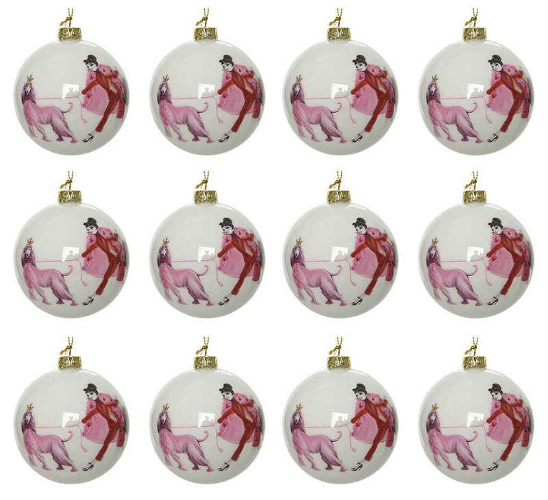 Decoris season decorations Weihnachtsbaumkugel, Weihnachtskugeln Kunststoff 8cm mit Motiv 12er Set - Weiß