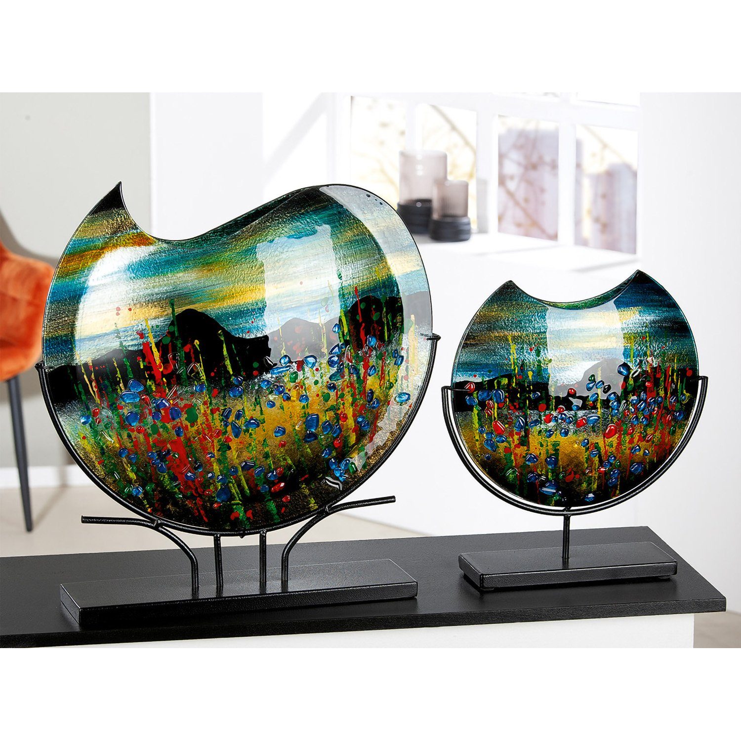 GILDE Dekovase DALI Vase - mehrfarbig - Glas - H. 37cm x T. 9cm x B. 32cm - Dekovase (1 Stück), Runde Glasvase - Flache Blumenvase für Tischdeko und Deko Vasen