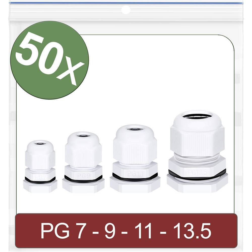 Quadrios Kabelsockel 24CA415 Kabelverschraubung PG7, PG9, PG11, PG13.5 Polyamid Weiß 50 St.