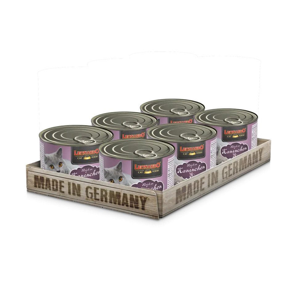 Leonardo Catfood Kaninchen - hochwertiges Nassfutter ohne Getreide & Zucker 6x200g, Nassfutter für: Katzen