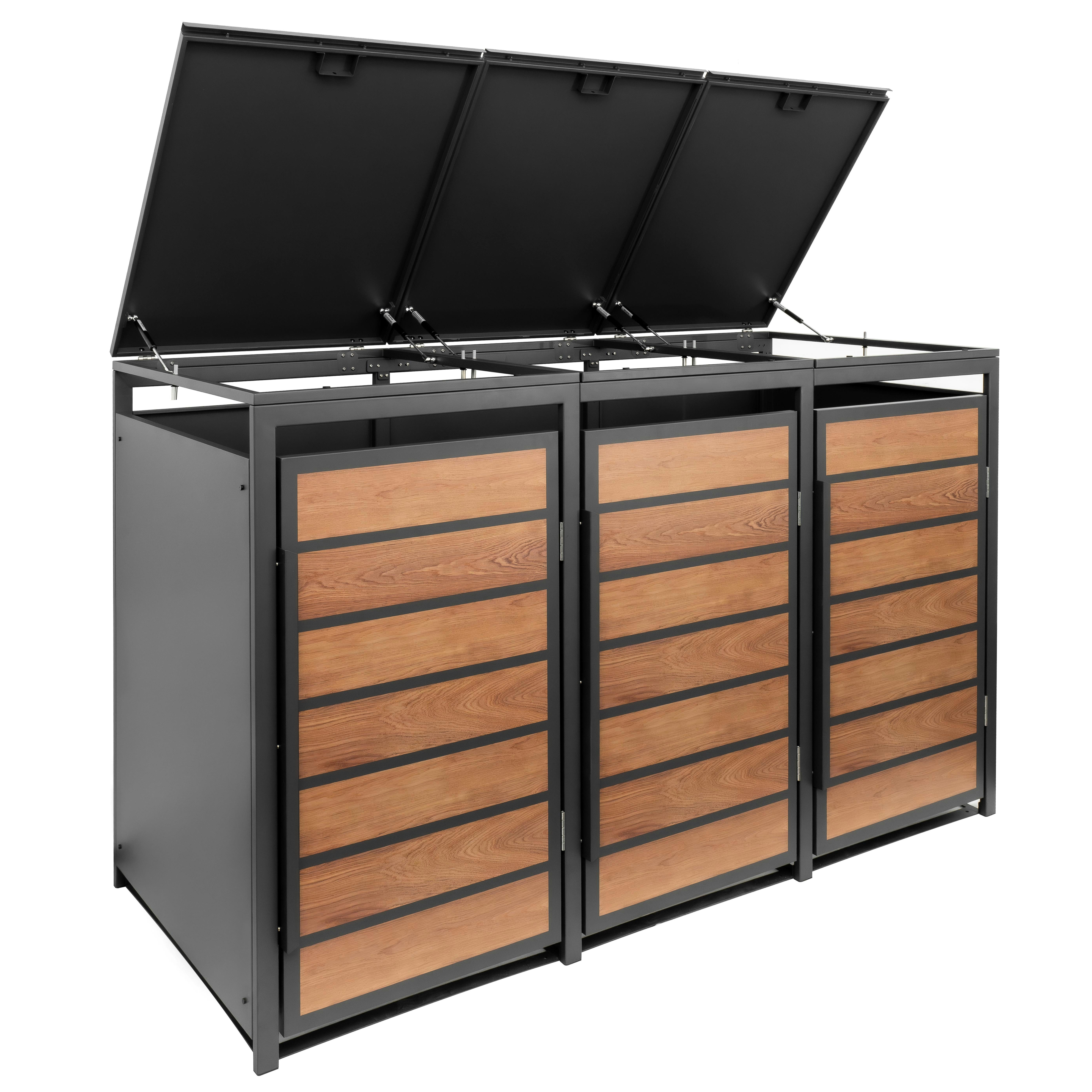 ESTEXO Mülltonnenbox Müllbox Mülltonnenverkleidung 3 Türen Anthrazit mit Holzdekor Box – Bild 5 von 5