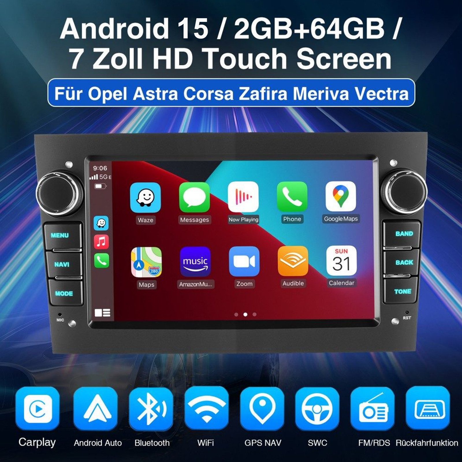 ESSGOO 7'' Android 15 Autoradio für Opel Astra H/Corsa C/D/Vectra C/Zafira h Autoradio (RDS, 4+64GB(optional), DAB (optional), FM, DAB+ (optional), SWC, Apple Carplay Android Auto GPS Navi WIFI BT EQ)