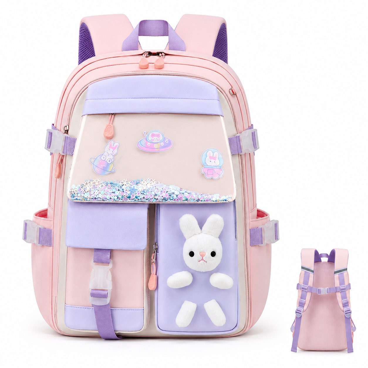 Fyrove Schulrucksack Mädchen Kinderrucksack mit 180° Frontöffnung, Brustgurt (reflektierenden Details, wasserabweisend), viel Stauraum, 32 × 17 × 45 cm, für Schule
