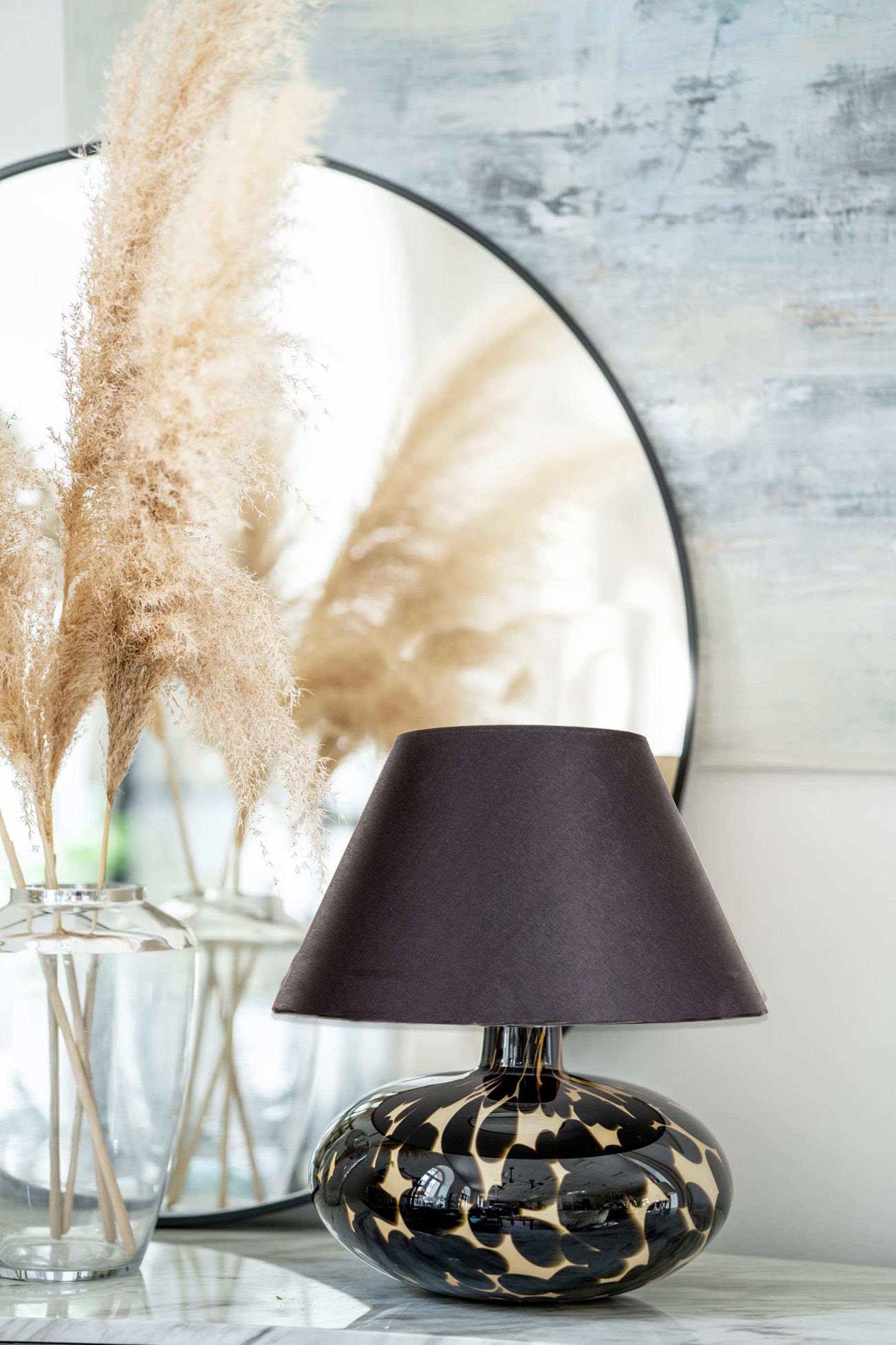 Signature Home Collection Tischleuchte Tischlampe Glas braun gefleckt bauchig mit Lampenschirm Stoff schwarz, ohne Leuchtmittel, warmweiß, Glaslampe mundgeblasen