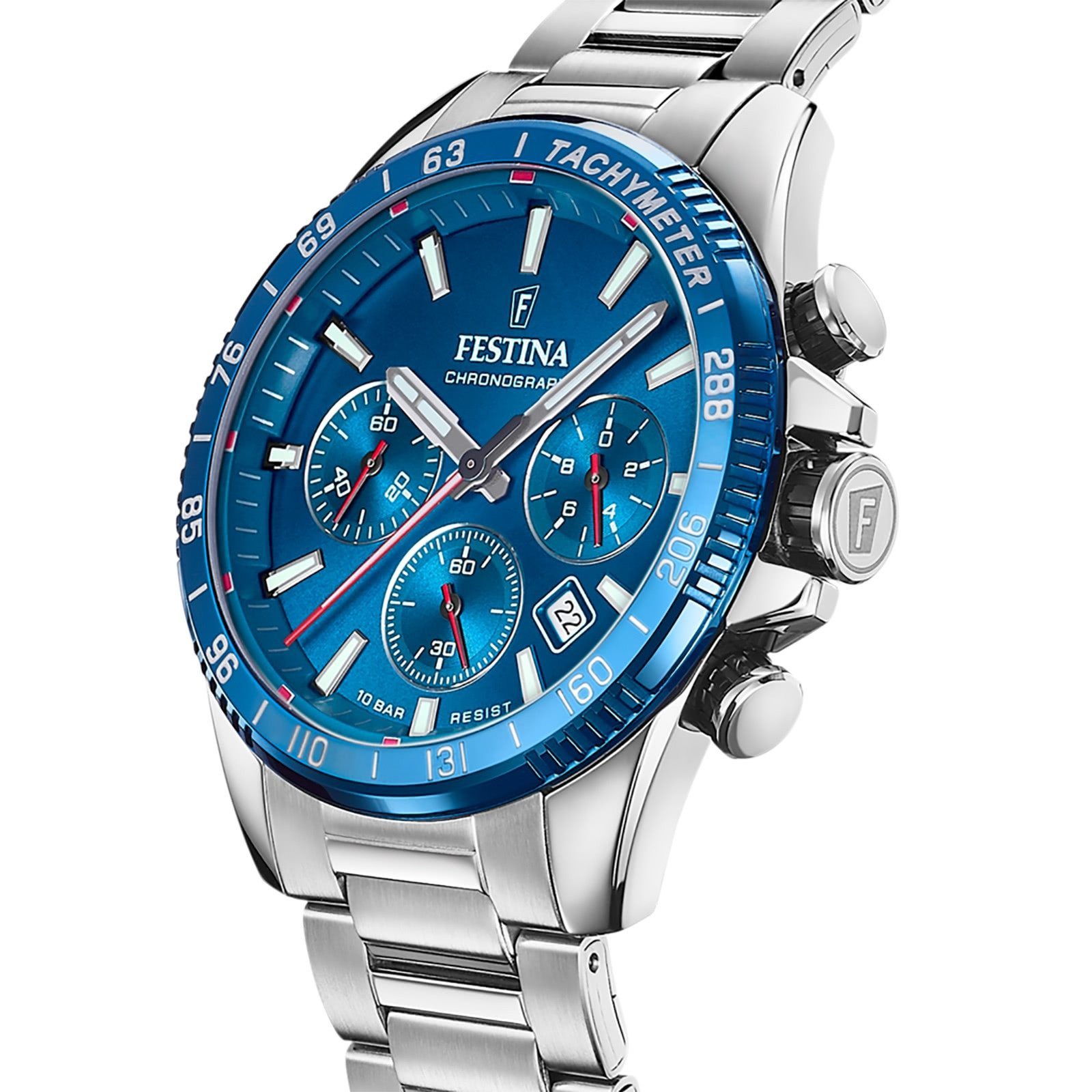 Festina Chronograph Herrenuhr F20560-3 - Blaues Zifferblatt, Edelstahlband, günstig online kaufen