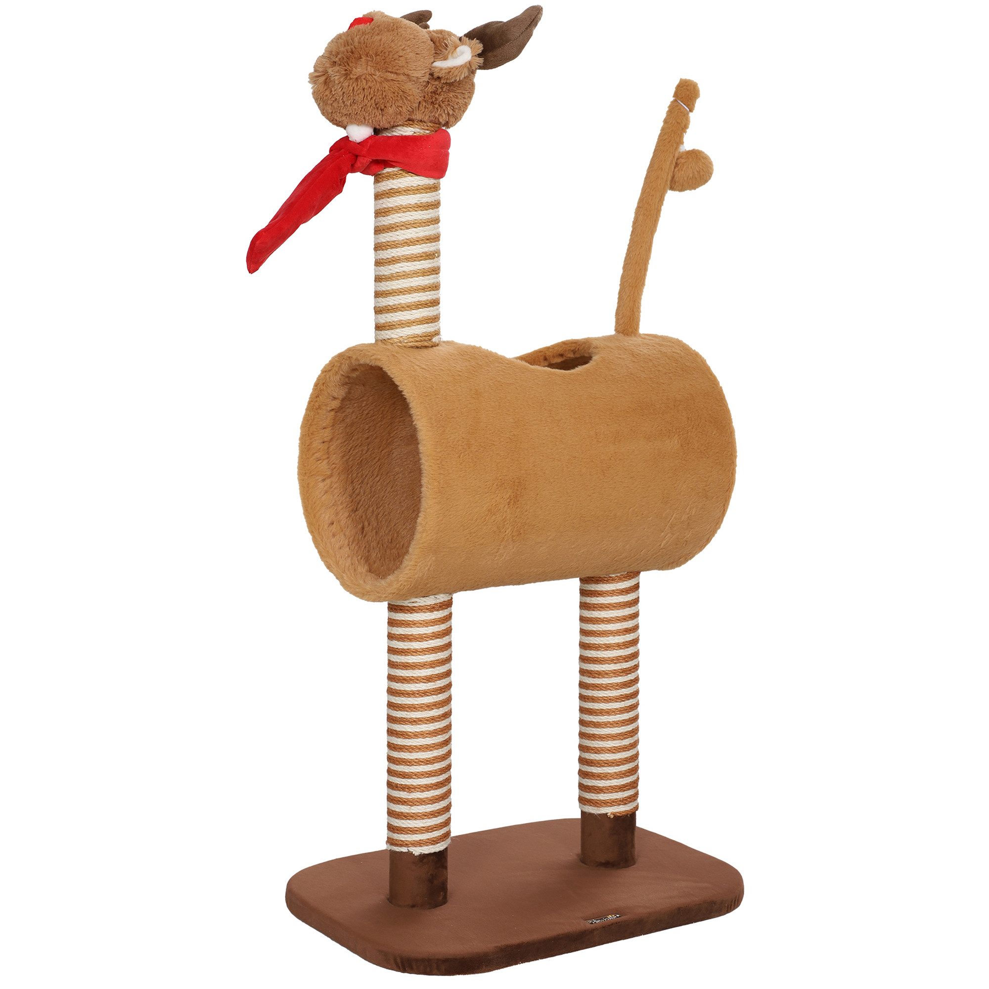 PawHut Kratzbaum mit Höhle, Spielball, Jutestämme, 98 cm hoch, für mittelgroße Katzen, Braun