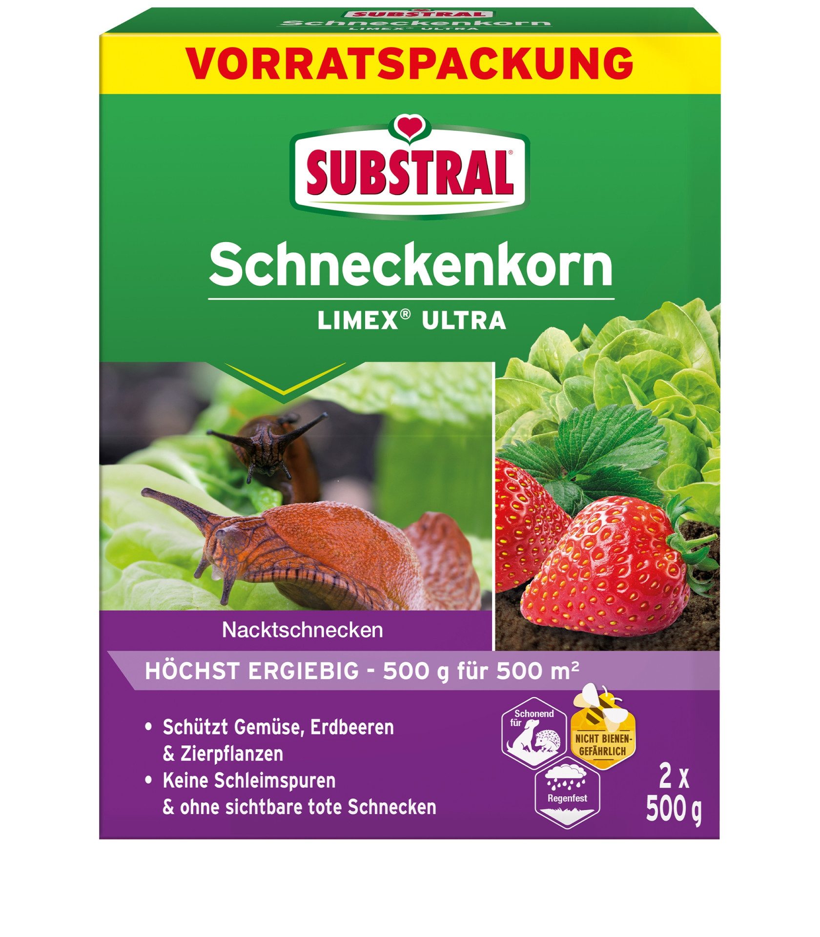 Substral Vergrämungsmittel Schneckenkorn Limex Ultra 2x500g, 1000 g, schont Igel, Vögel, Bienen & andere Nützlinge