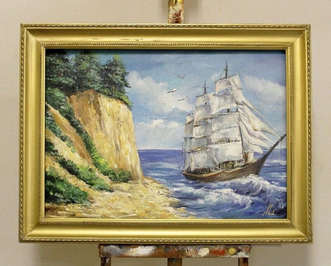 JVmoebel Ölbild Gemälde Ölbild Bild Sofort, (1 Seefahrt Rahmen Meer St) Schiffe Ölbilder