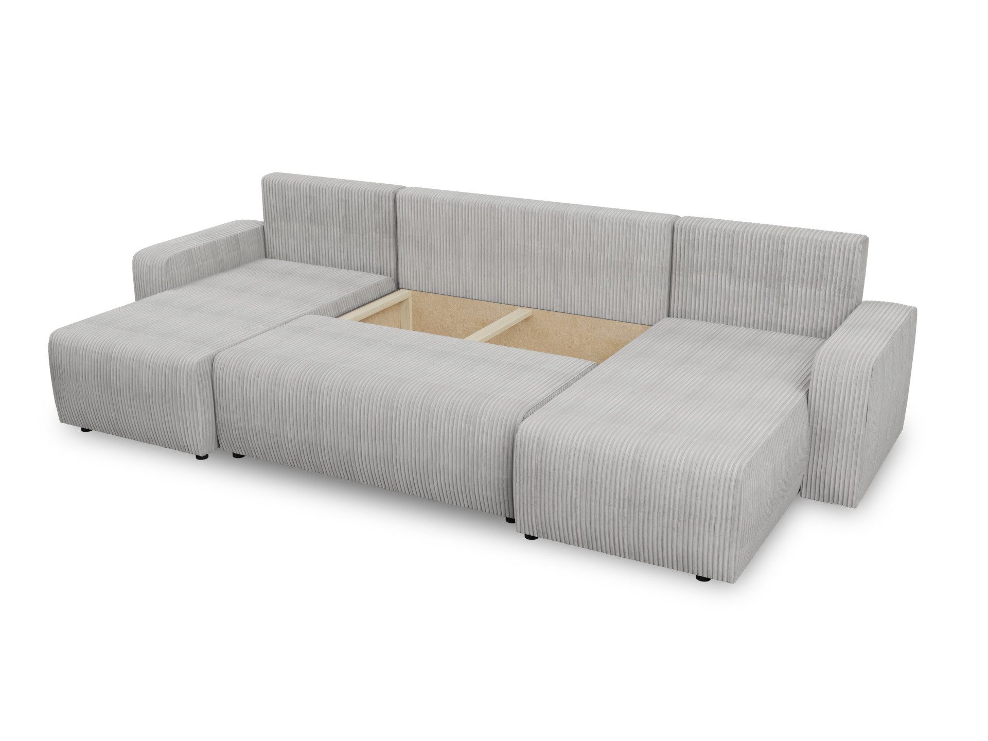 Sofnet Wohnlandschaft Roma U, mit Schlaffunktion und Bettkasten, U-Form Couch, Cord Stoff, Schlafsofa mit Wellenfeder