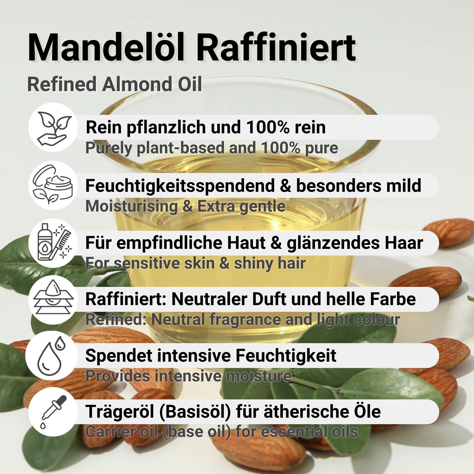 DistrEbution Körperöl Mandelöl Süß 250ml-5L Raffiniert, 100% Rein & Vegan