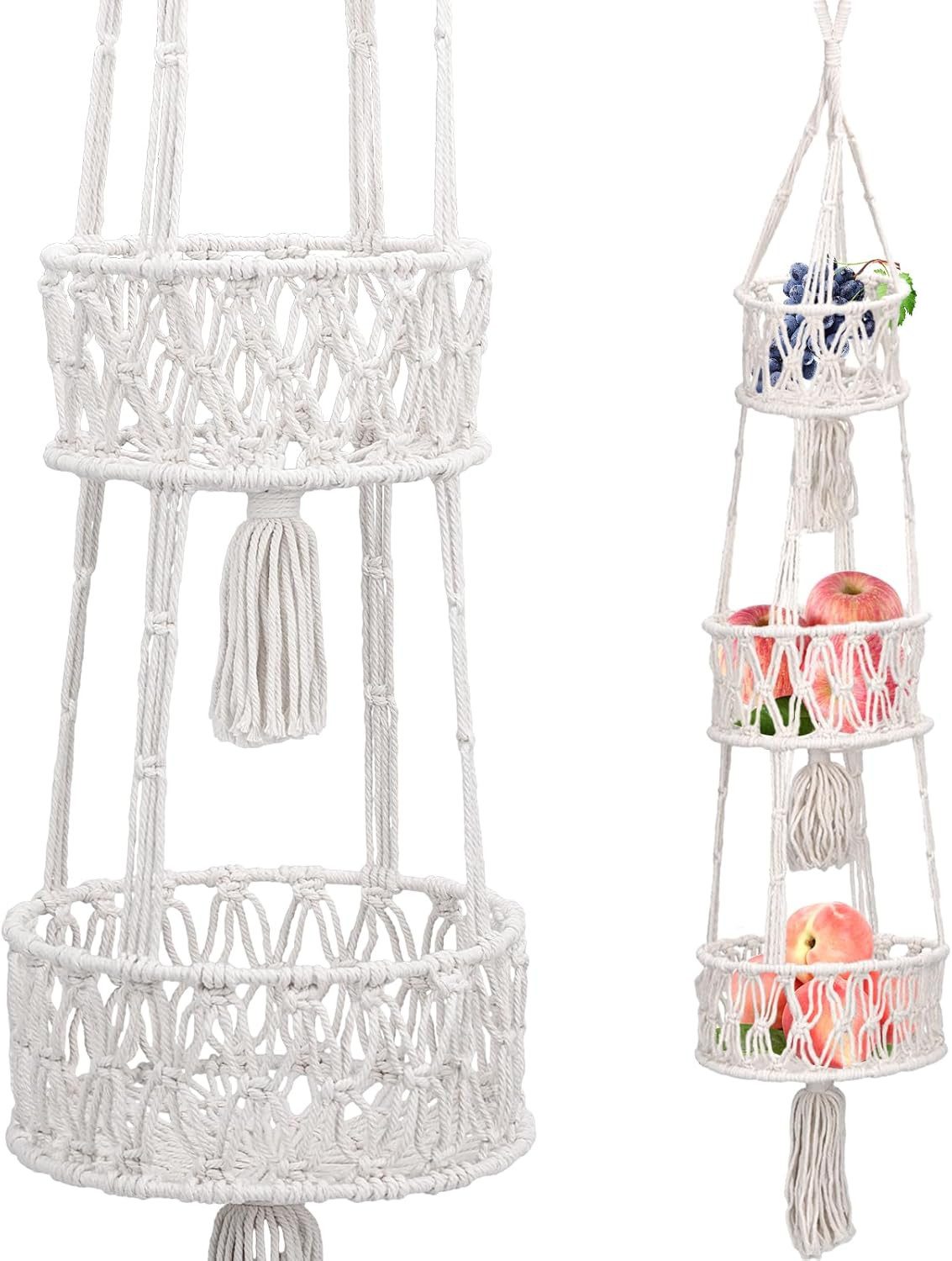 Coonoor Hängekorb 3-Stöckiger Hängender Obstkorb für Küche (Boho-Wandkörbe günstig online kaufen
