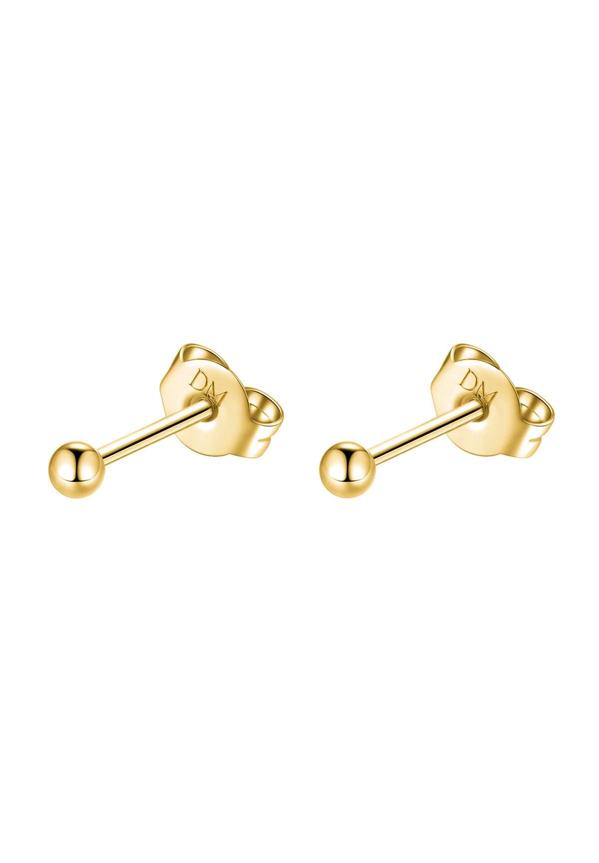 Dear Me Paar Ohrstecker Damen 585 Massivgold winzige Kugeln Basic, 14K Massivgold Ohrringe Gelbgold/Weißgold, Echtgold Brautschmuck