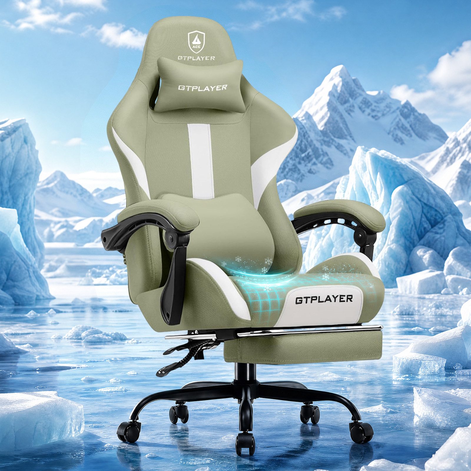 GTPLAYER Gaming-Stuhl Stoff, Racing Gamer Stuhl, Ergonomischer Gaming Sessel Gaming Chair, Schreibtischstuhl, Federsitzkissen mit Fußstütze