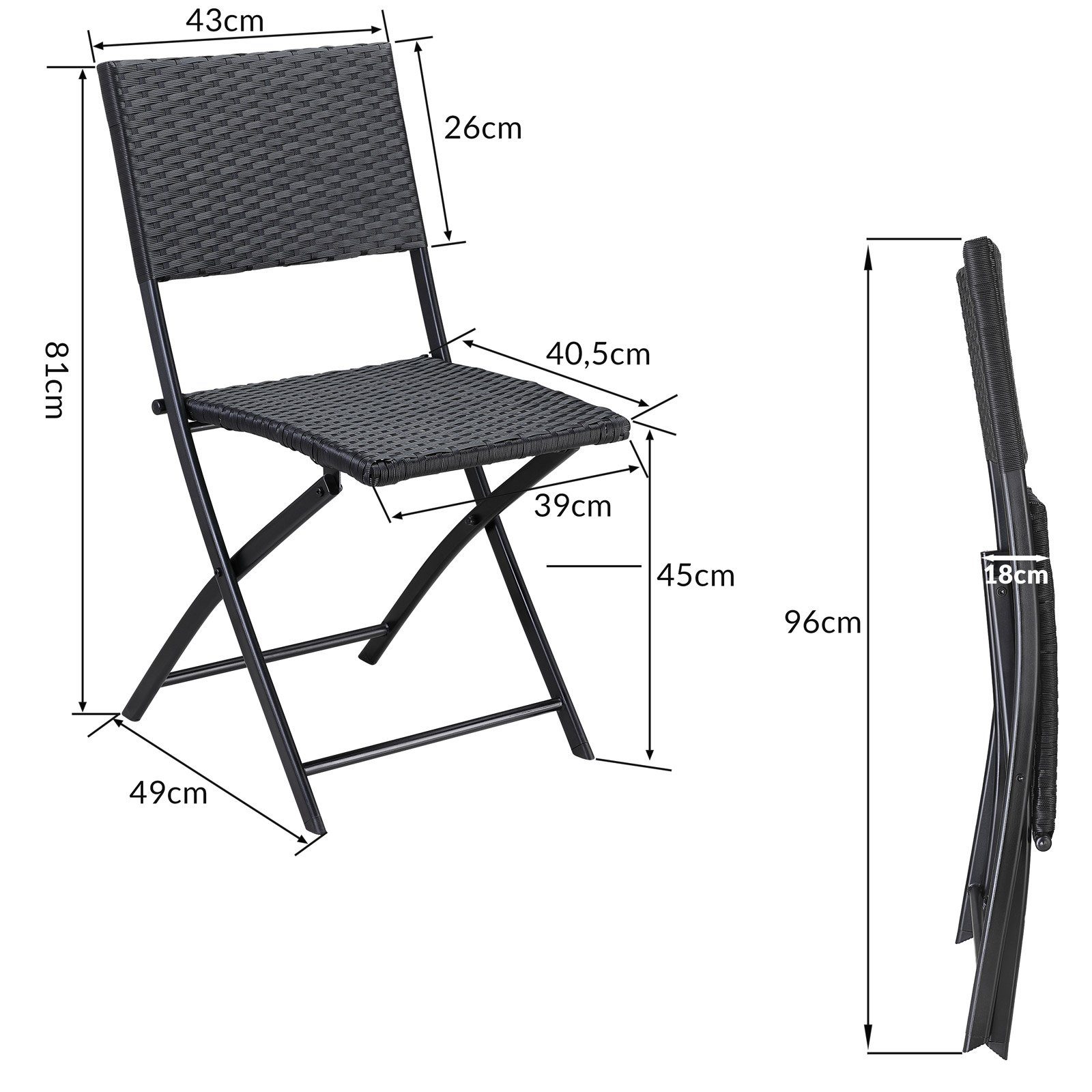 Leicht Platzsparend Casaria Polyrattan St), Klappbar Rom Klappstuhl Set Belastbarkeit 120kg (2 2er