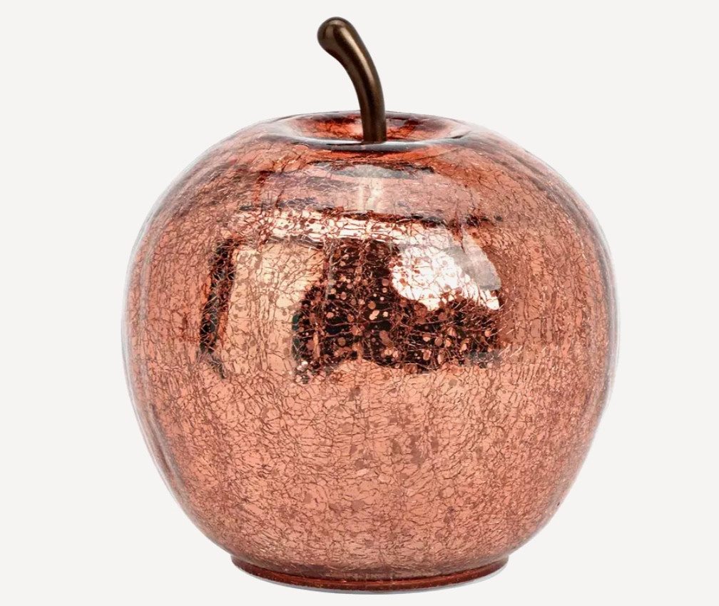 Seyila Home Dekofigur Dekorative Glas Apfel Leuchte mit LED, Crackle-Effekt, Metallic