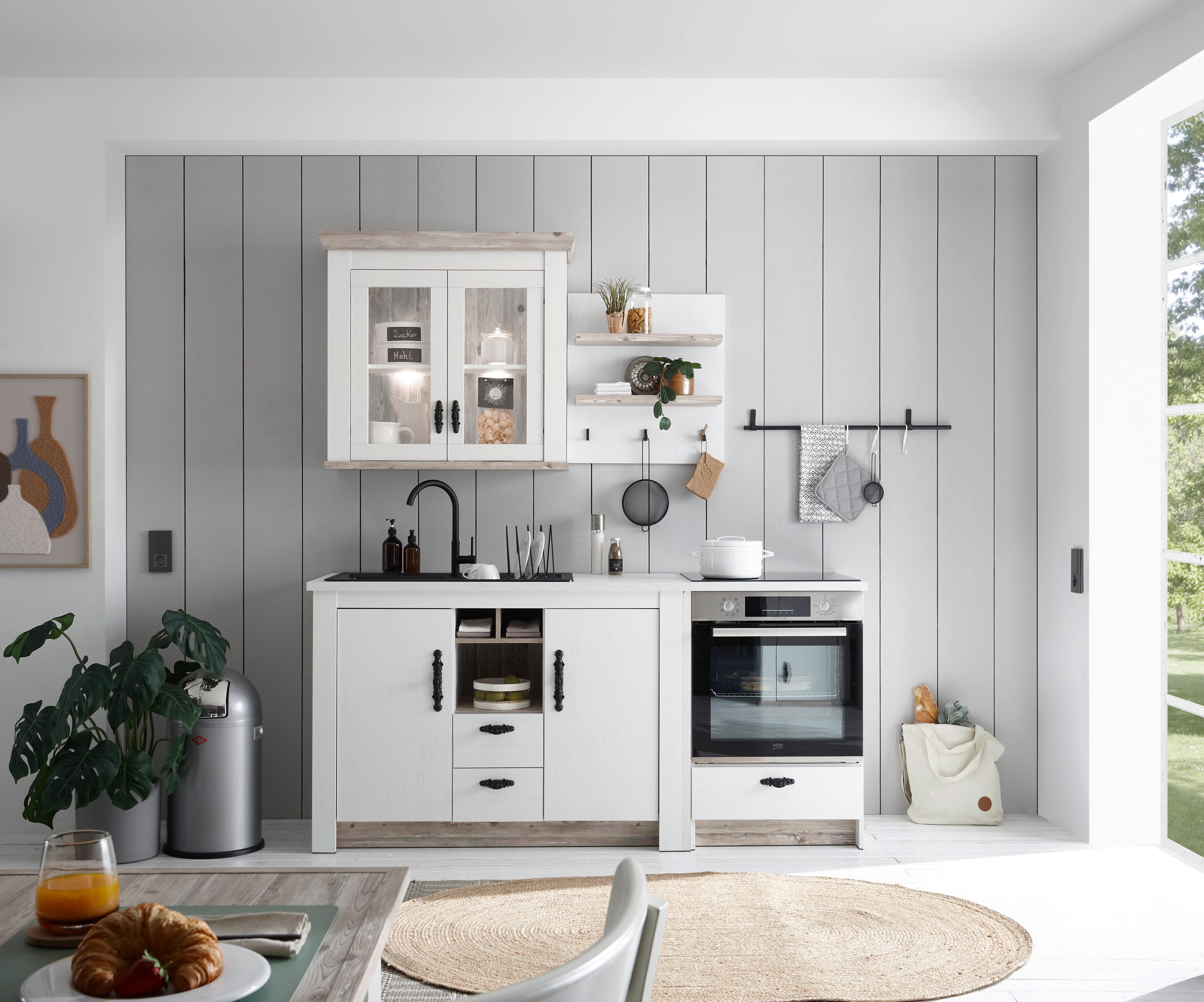 Home affaire Küchenzeile Florenz, Küche in Pinie Weiß, mit Herdumbau, ohne günstig online kaufen