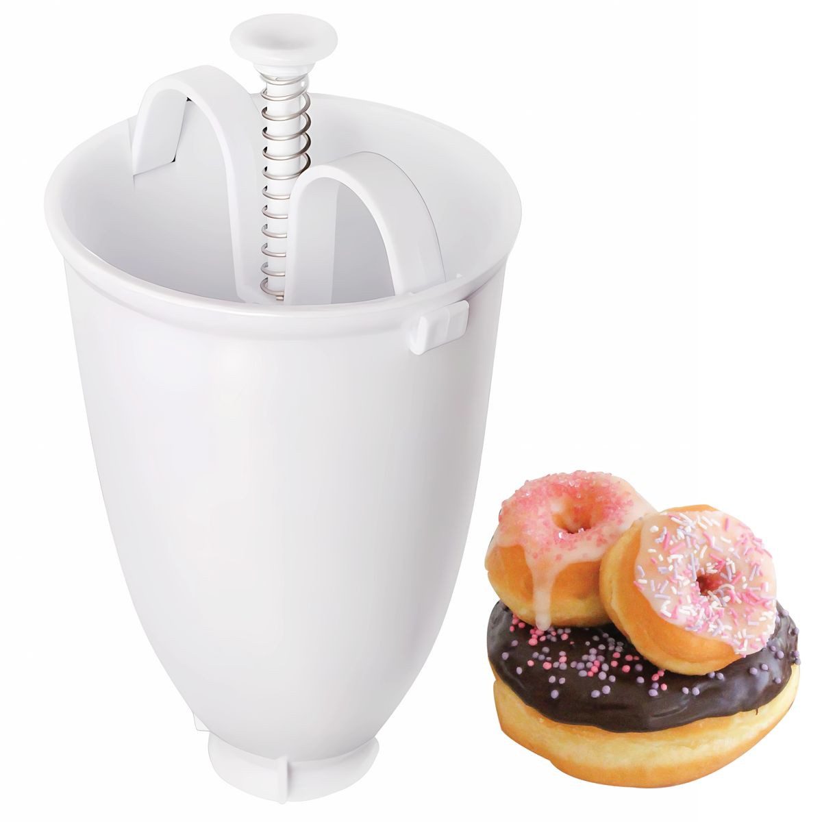 König Design Вафельниця для пончиків Kunststoff Donut Maker Maschine Form DIY, 0 W, praktischer Kunststoff-Teigspender für unwiderstehliche Mini-Donuts