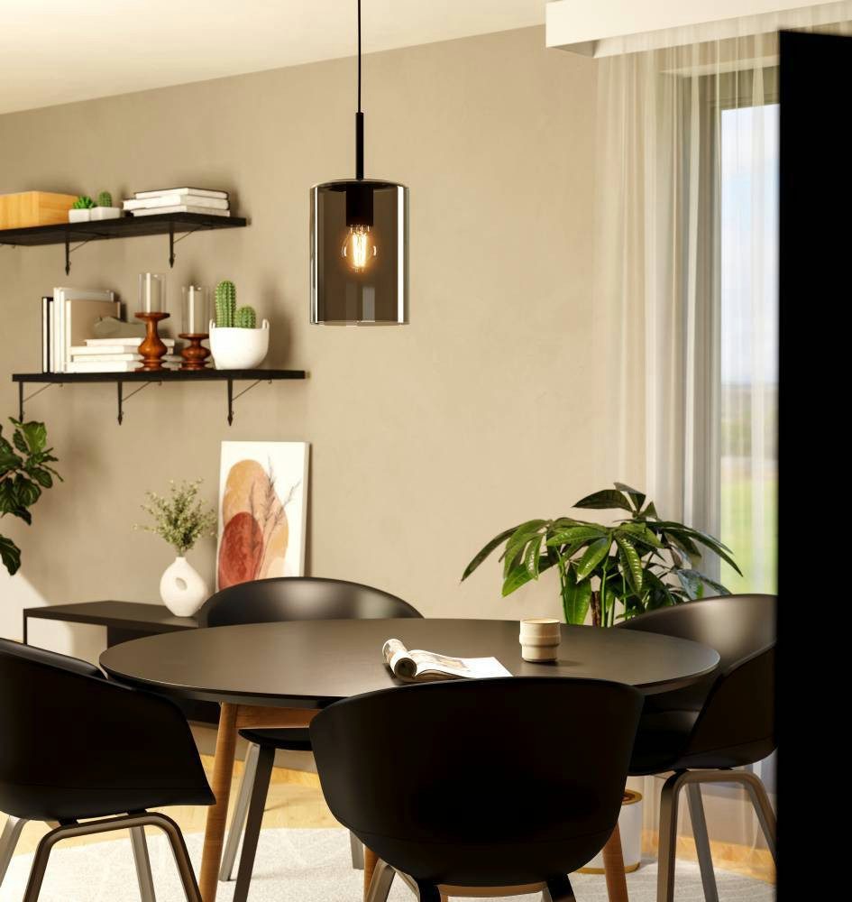 EGLO Pendelleuchte CADAQUES 1 Pendellampe, schwarz, Rauchglas, Hängelampe, günstig online kaufen