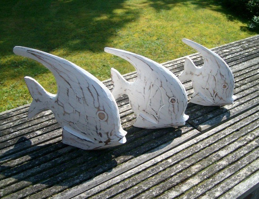 Deko-Objekt, Deko-Impression Fische, Stück, Statuen, 3 Handgearbeitete St) (3 weiss Tierfigur maritim