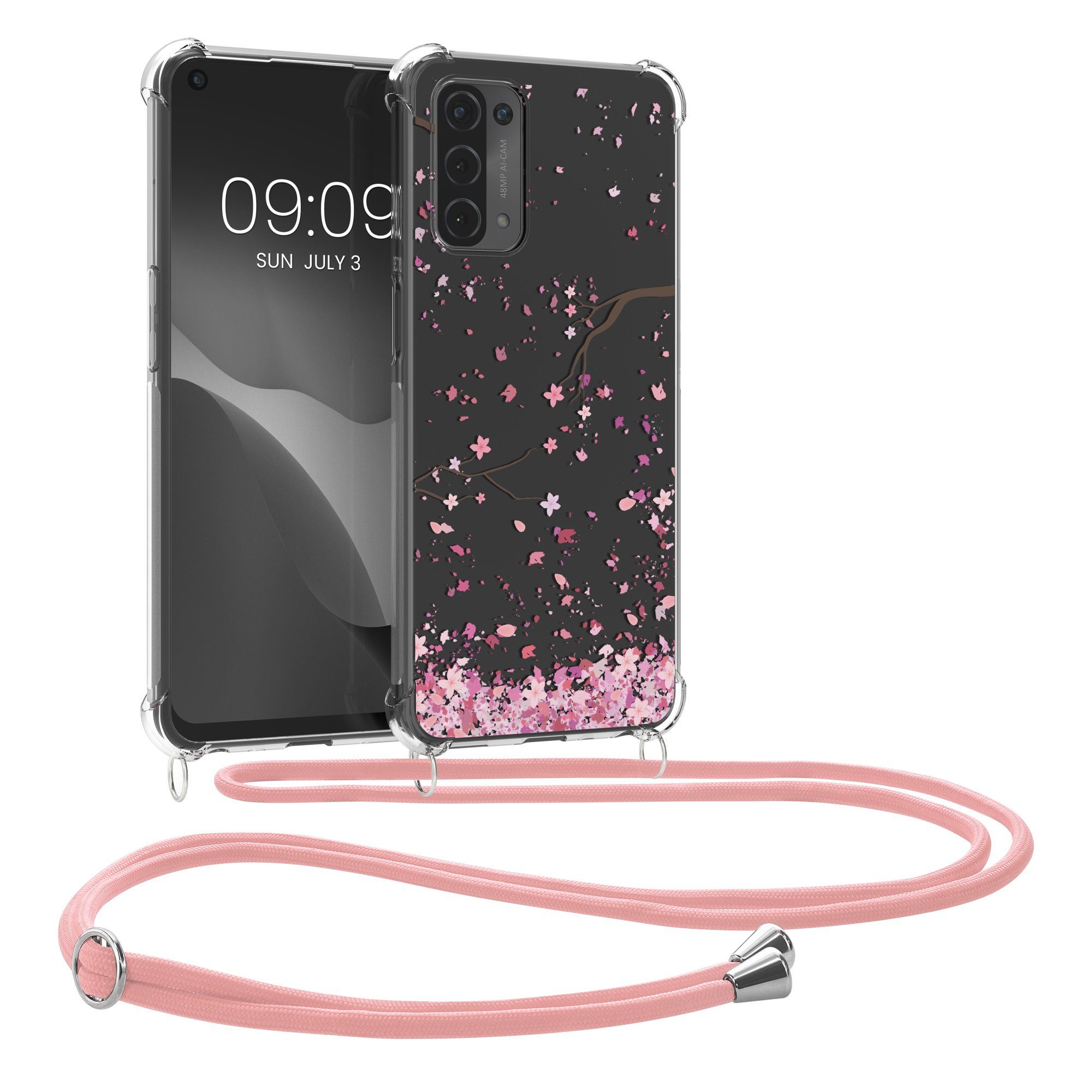 kwmobile Handyhülle Hülle für Oppo A74 (5G) / A54 (5G), Silikon Handyhülle mit Kette - Handykette Handyband