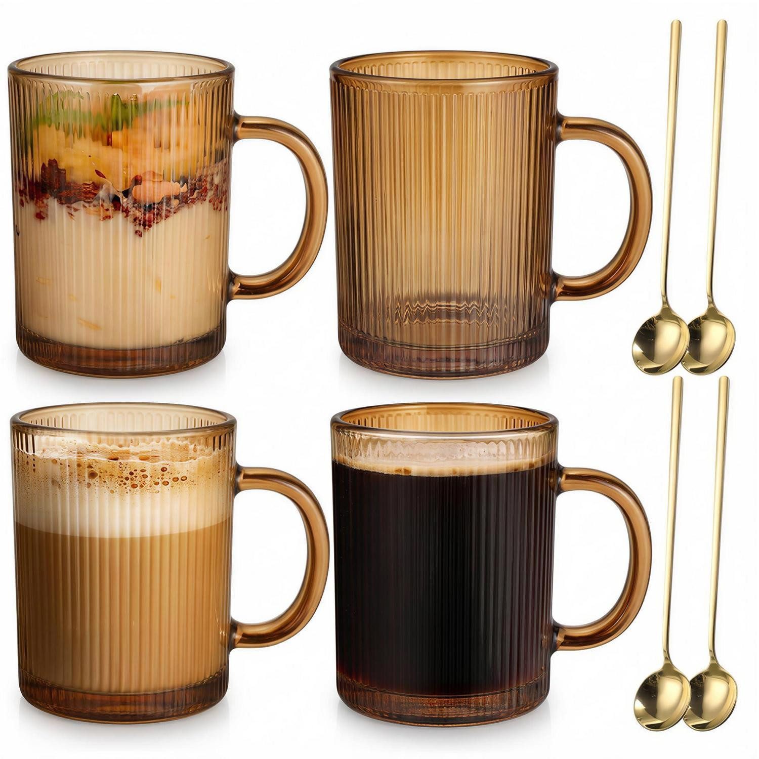 LuxusKollektion Latte-Macchiato-Glas Cappuccino/Latte Macchiato Gläser 4er Set Gold 350ml, Glas