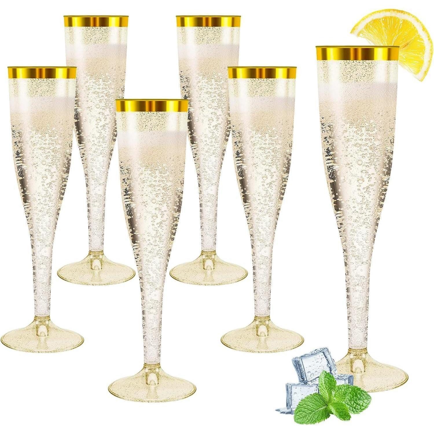 LuxusKollektion Sektglas Sektgläser Plastik 150ml Gold Glitter Mehrweg 30 Stück 30 Golden