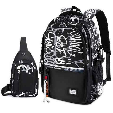 Anqier Schulrucksack Schulrucksack Rucksack-Set Schule Alltagsrucksack,mit Brusttasche (Schulrucksäcke,Sportrucksack,Tagesrucksack, Uni Rucksack,Laptoptasche, Teenager USB Rucksack mit Umhängetasche,Schultasche mit Laptopfach), Alltagsrucksack, Rucksack für Freizeit, Schule, Arbeit und Reise