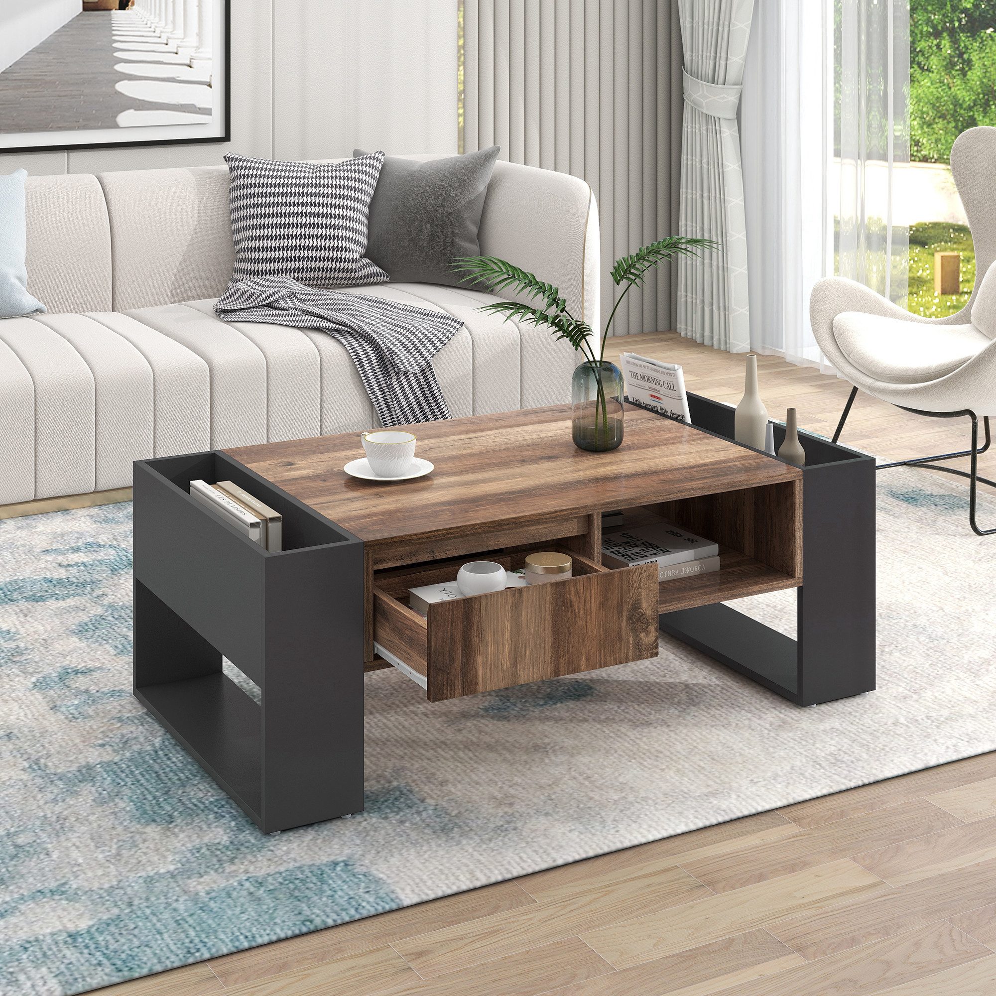 Merax Couchtisch aus Holz mit Schublade,Wohnzimmertisch günstig online kaufen