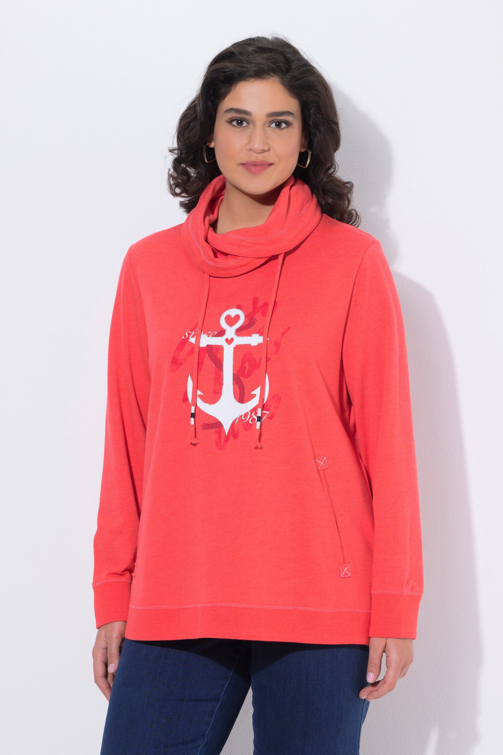 Ulla Popken Sweatshirt Sweatshirt maritimes Motiv Stehkragen Langarm günstig online kaufen