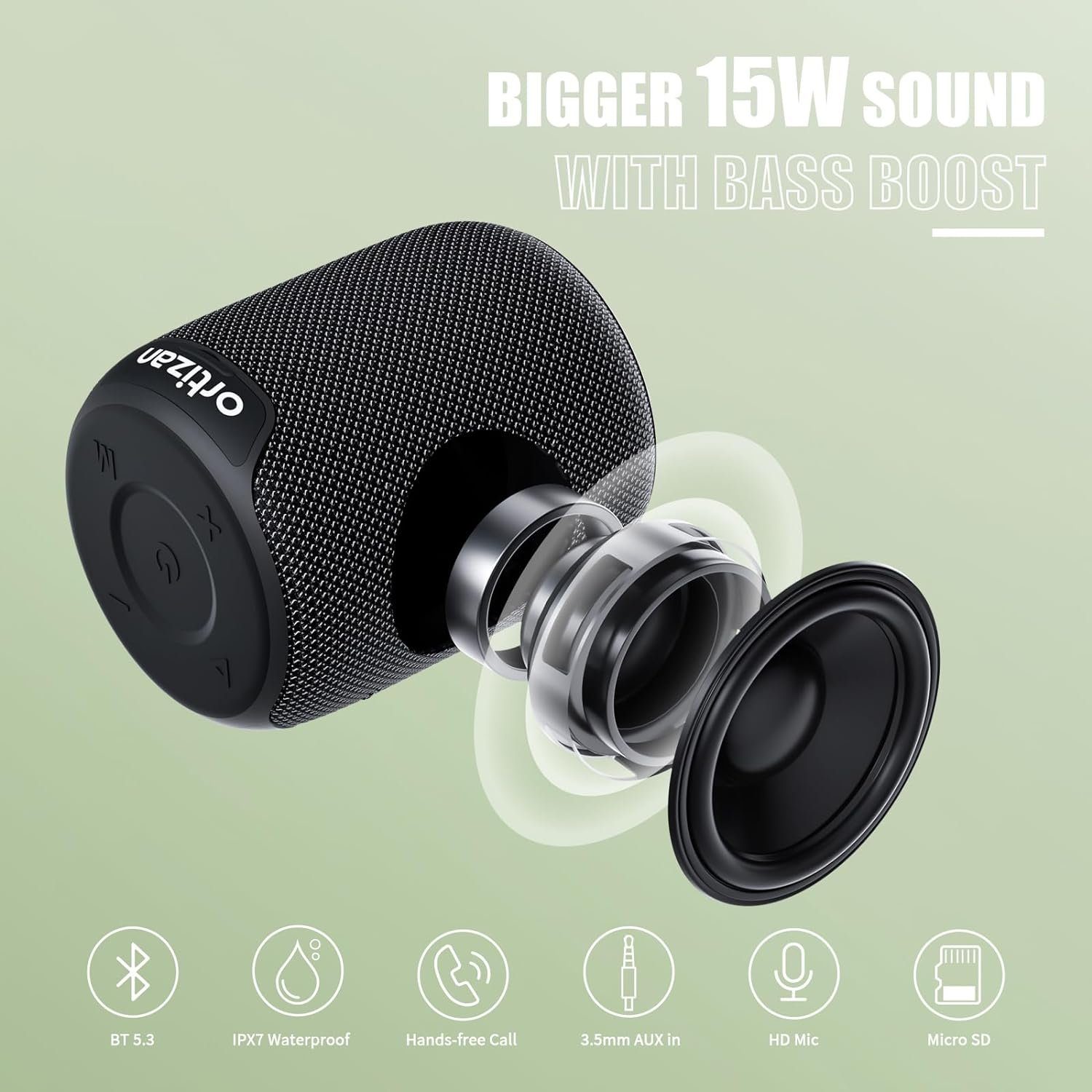 Ortizan Stereo Lautsprecher (Bluetooth, 15 Akku) Wasserdicht, Bluetooth W, 5.3, 1000 mit Bass Intensiver IPX7 Minuten