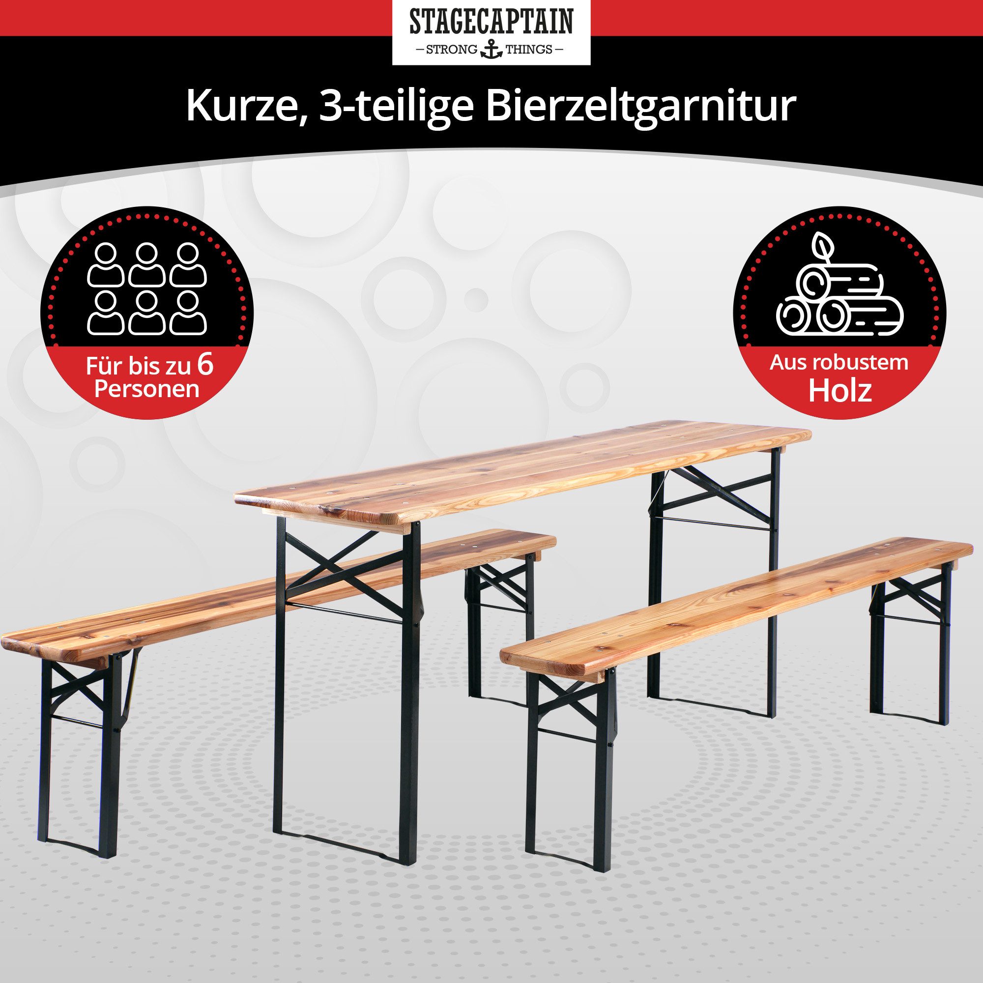 Stagecaptain Bierzeltgarnitur Hirschgarten Biergarten-Set für Groß & Klein, (Family Set, 6-tlg., 4x Bank, 2x Tisch in Erwachsenen- und Kinder-Größe), Sitzmöbelset Outdoor & Indoor, klappbar