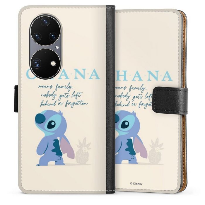 DeinDesign Handyhülle Lilo & Stitch Offizielles Lizenzprodukt Disney Ohana Stitch Huawei P50 Pro Hülle Handy Flip Case Wallet Cover Handytasche Leder