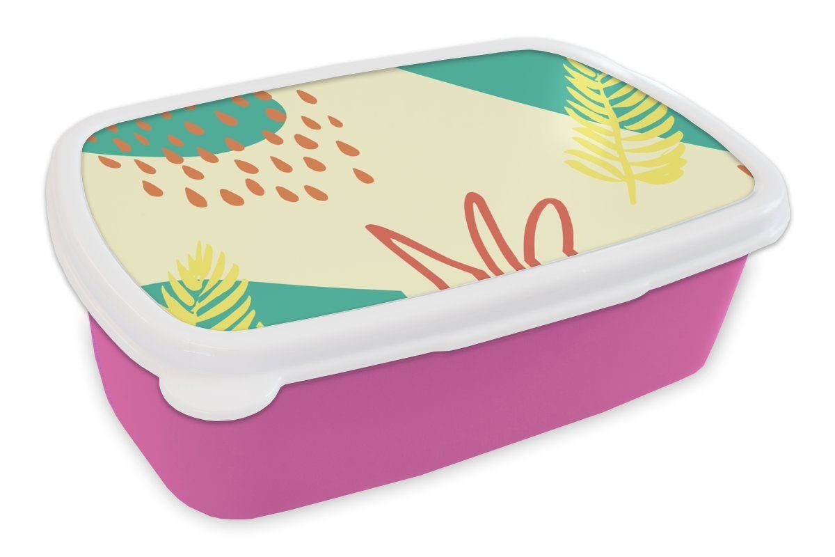 Sommer Pastell, für Brotdose Kinder, MuchoWow Blätter Snackbox, Brotbox Erwachsene, (2-tlg), rosa Kunststoff - Lunchbox Mädchen, Kunststoff, -