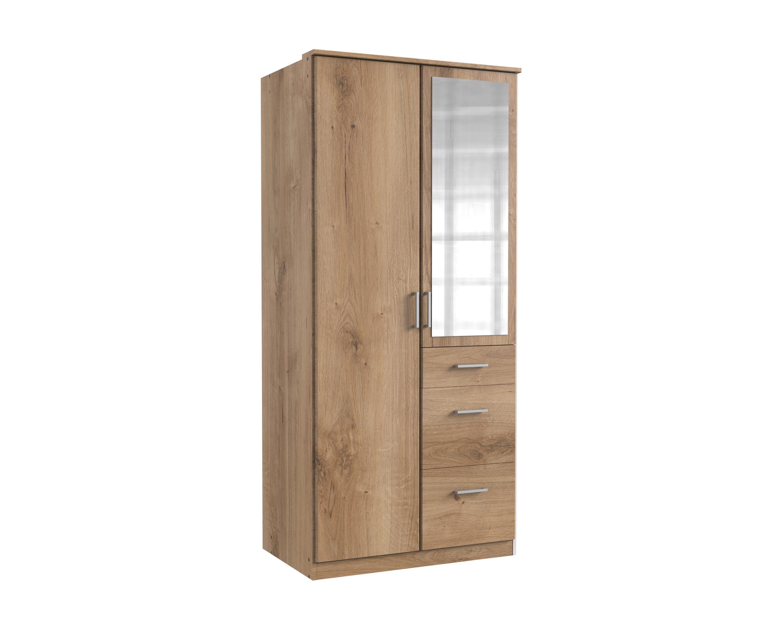 Wimex Kleiderschrank in Plankeneiche-Nachbildung mit 3 Schubladen und 2 Türen (B/H/T: 90x198x58 cm)